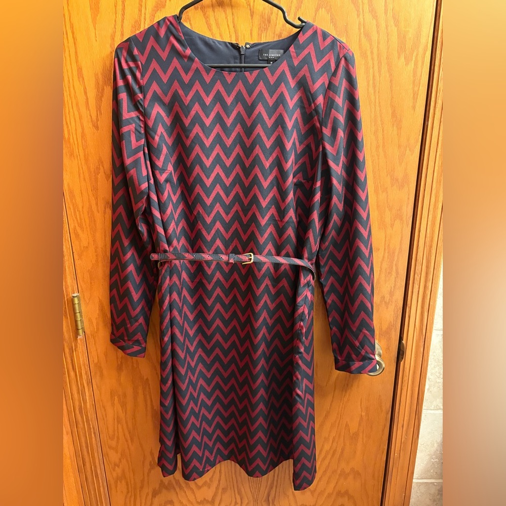 The Limited Red and Black Chevron Long Sleeve Dress